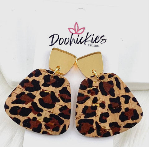 Gold mirror and metallic leopard earrings