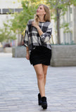 Plaid bubble sleeve oversized top