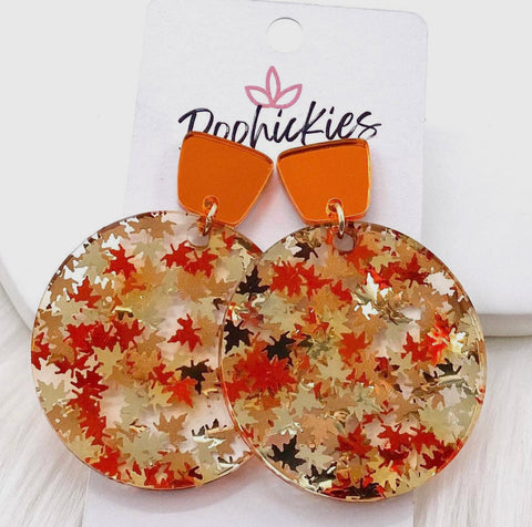 Orange and autumn leaves acrylic earrings