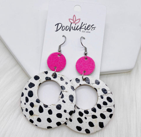 Hot pink glitter and Dalmatian earrings