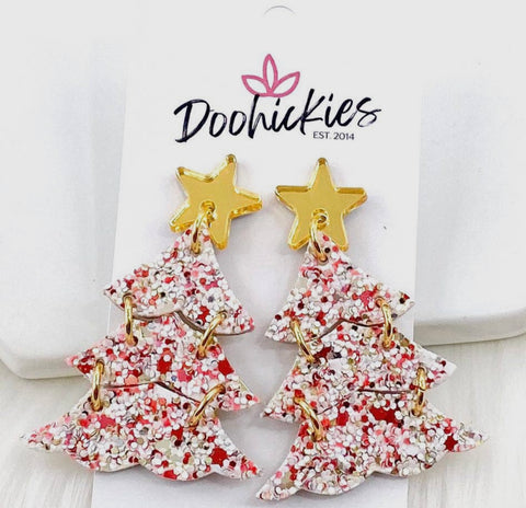 Festive Glitter layered Christmas tree earrings
