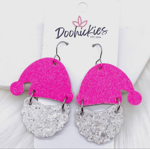 Hot pink glitter Santa earrings