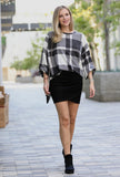 Plaid bubble sleeve oversized top