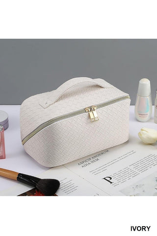 Woven Vegan Leather Cosmetic Travel Bag