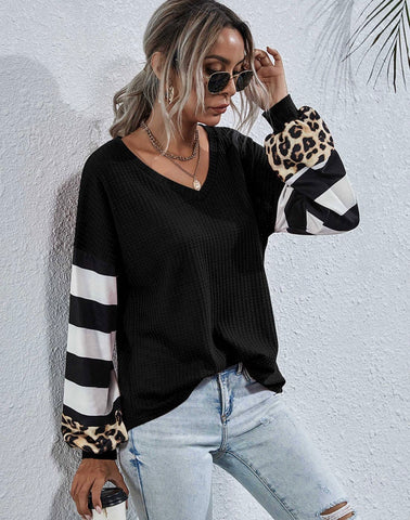 Black color block sleeve top