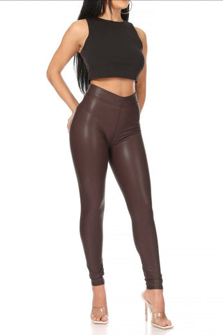 Chocolate Solid Faux Leggings