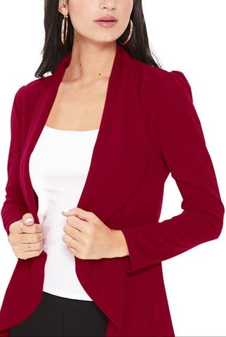 Burgundy Long Sleeve Solid Blazer