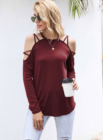 Red Cold shoulder long sleeve