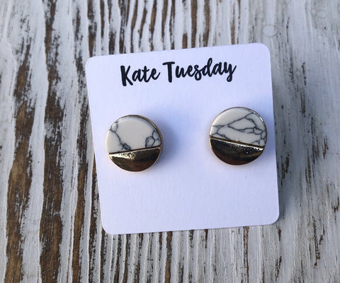 Marble and Gold Stud Earrings