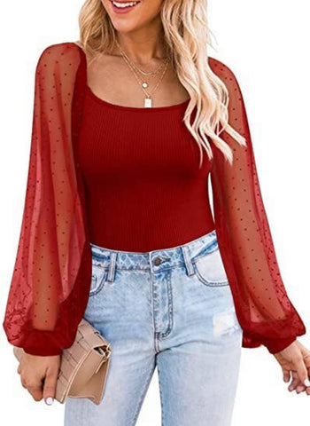 Red PuffySheer Sleeve top